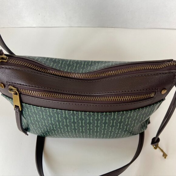 Fossil Crossbody Bag Green With Leather Trim - Picture 9 of 12